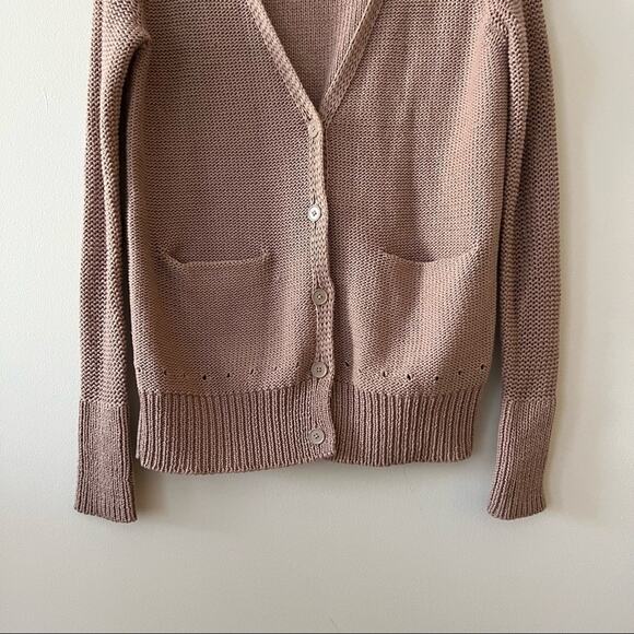T Alexander Wang Tan Cotton Button Front Pocket Cardigan Sweater - Picture 3 of 8